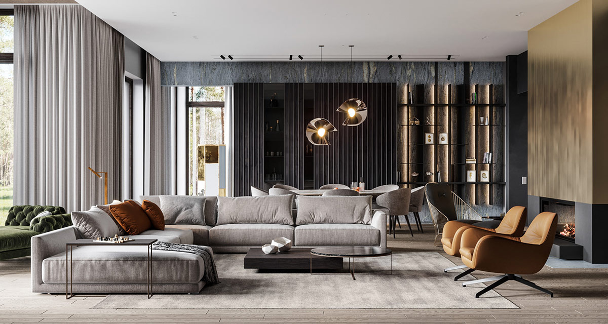 grey gold living room