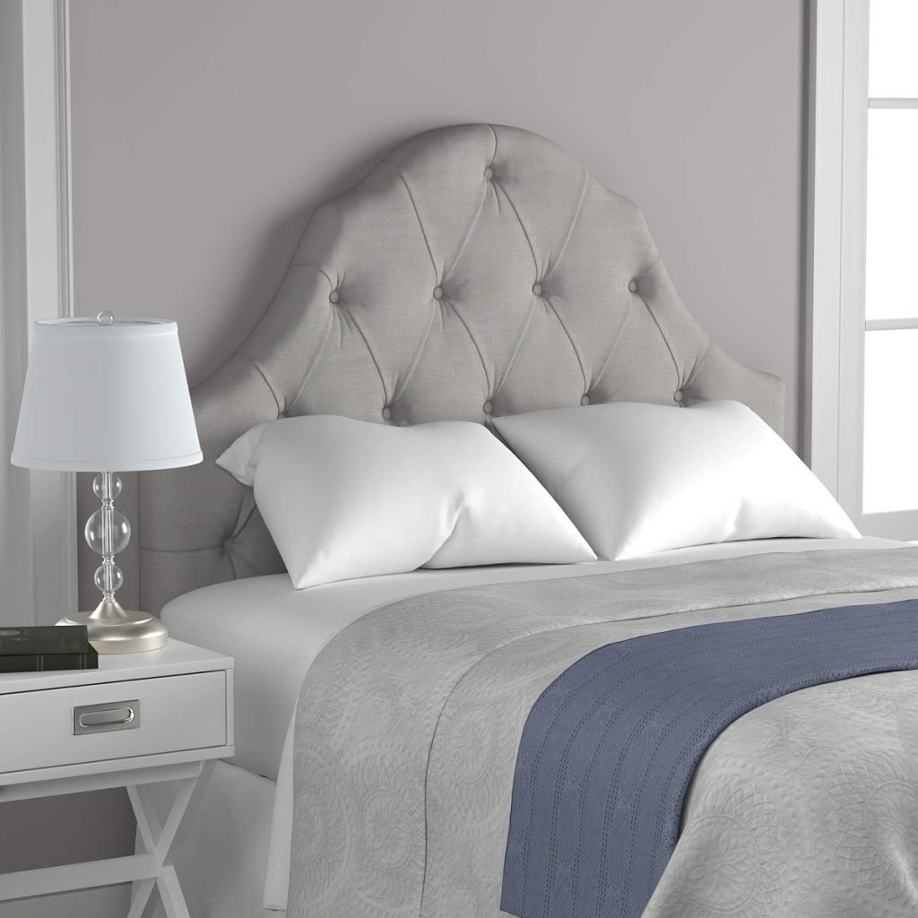 Queen Sized Diamond Tufted Headboard Arched Light Grey Fabric Gray ...