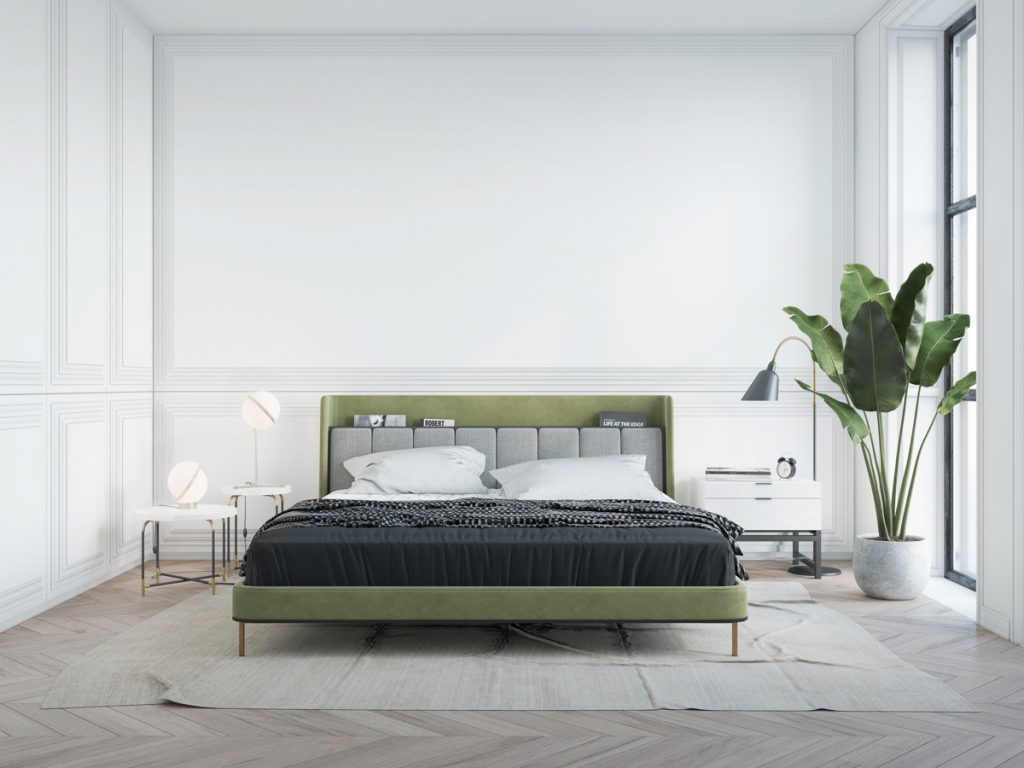 sage green accents master bedroom