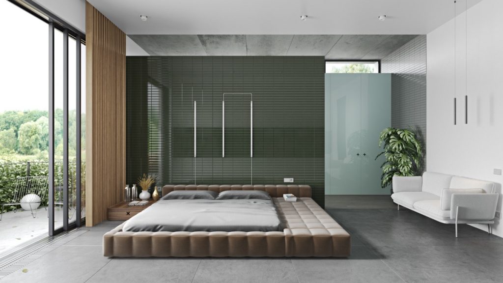 sage green and gray bedroom