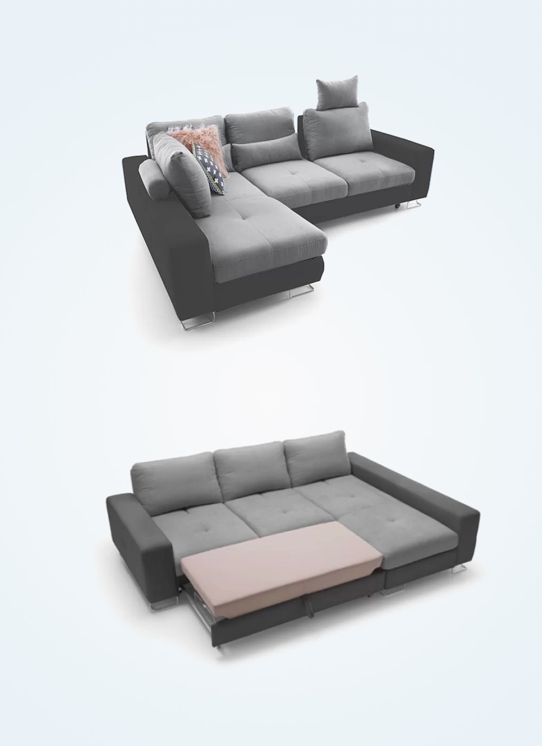 Sectional Queen Sleeper Sofa Dual Tone Grey Design 