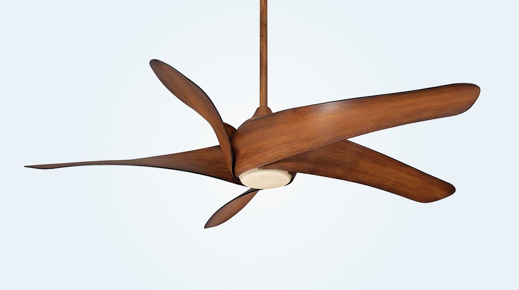 Curved blade walnut ceiling fan with light