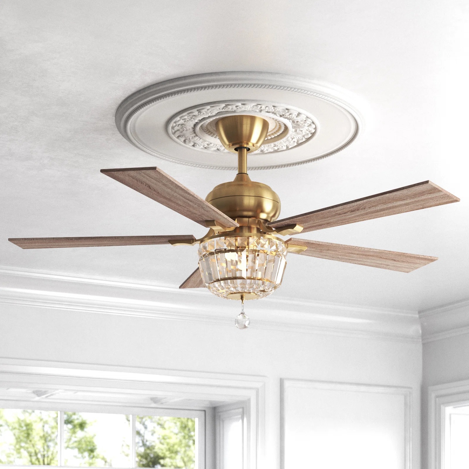 Ceiling fan with crystal shade