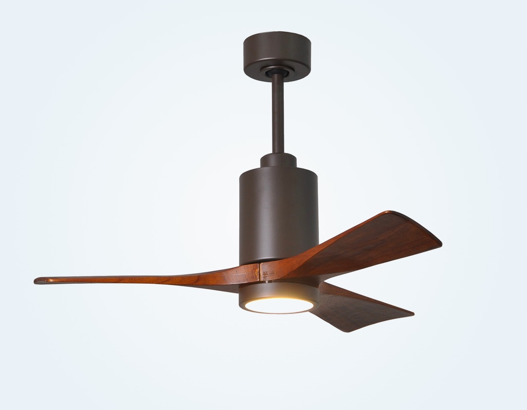 Dark wood and black modern fan with light