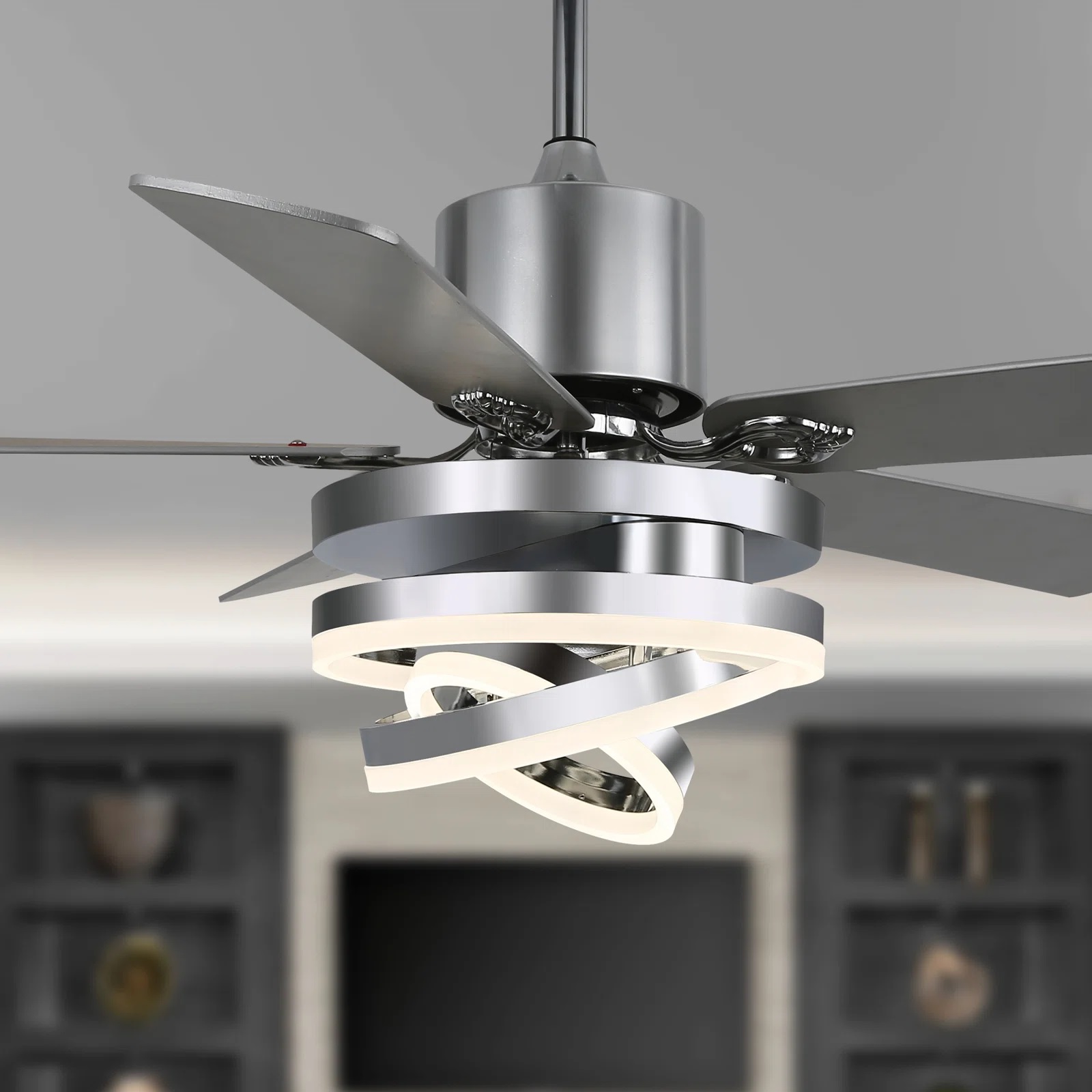 Brushed nickel ceiling fan with light