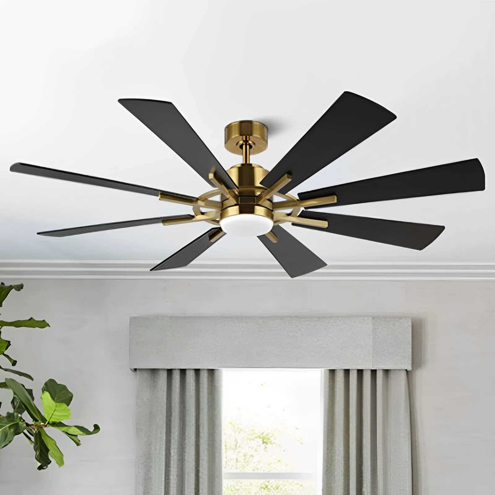 Black and gold 8-blade ceiling fan