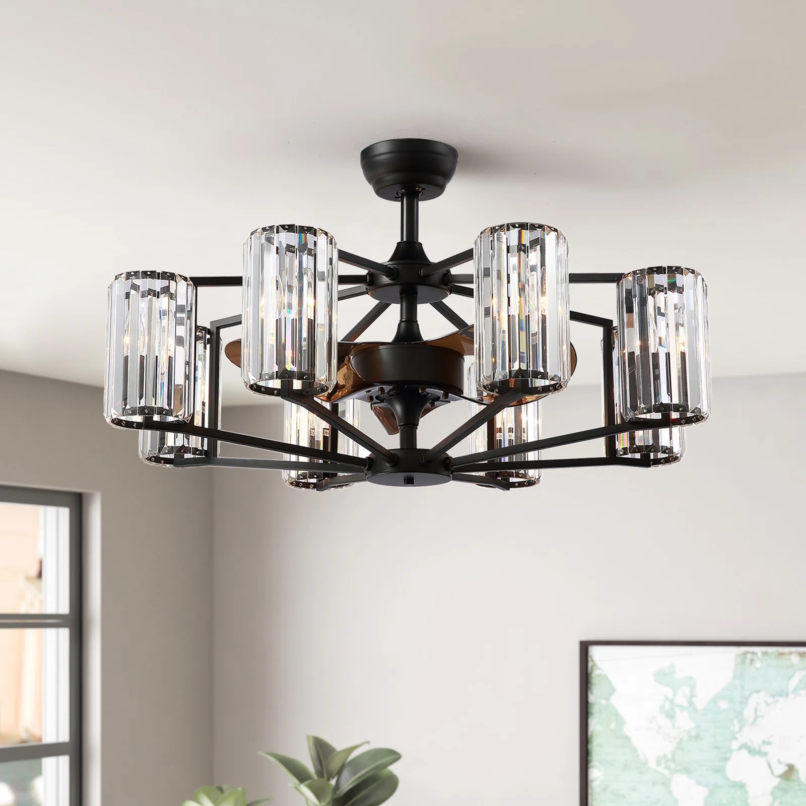 Crystal glass ceiling fan chandelier