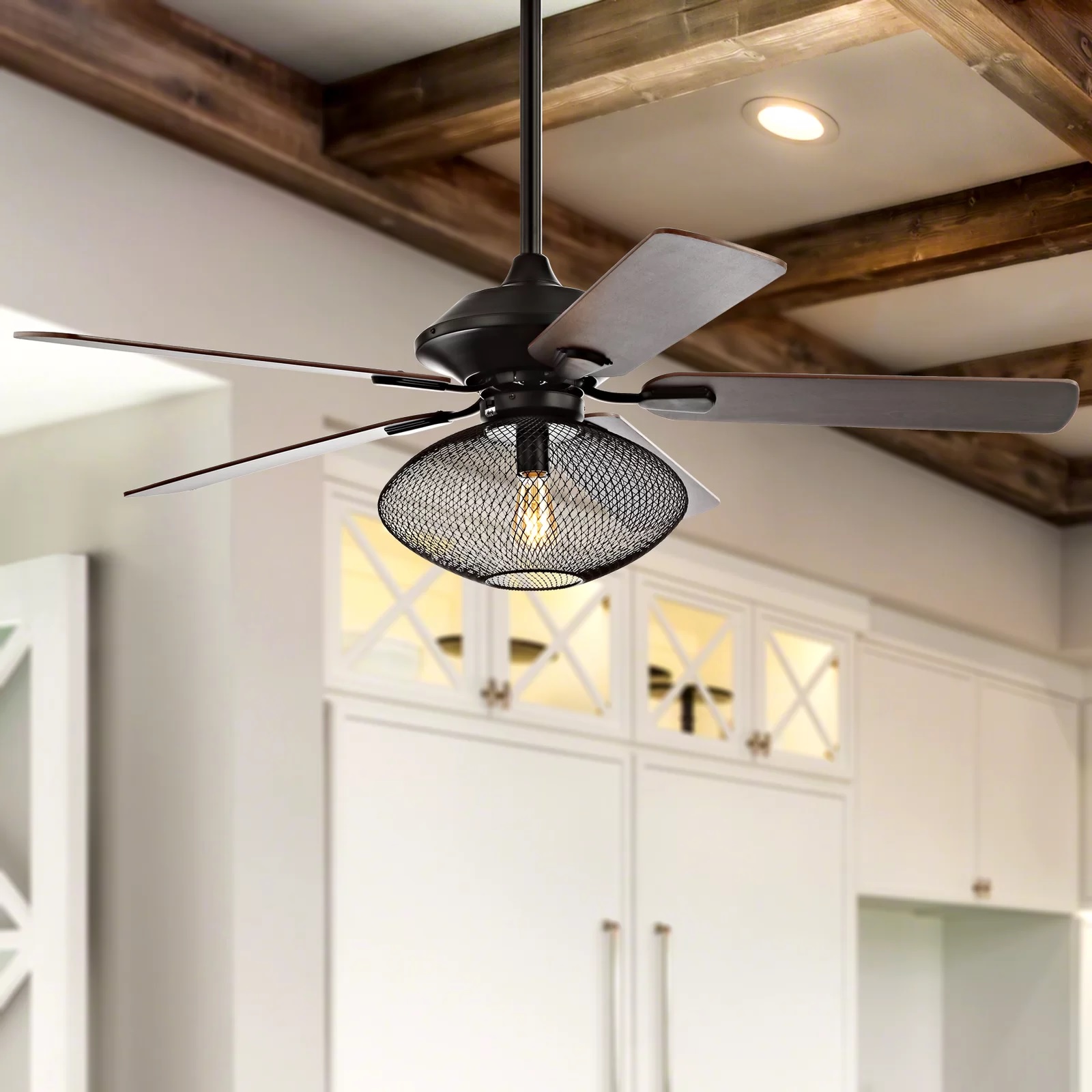 Industrial ceiling fan with Edison bulb