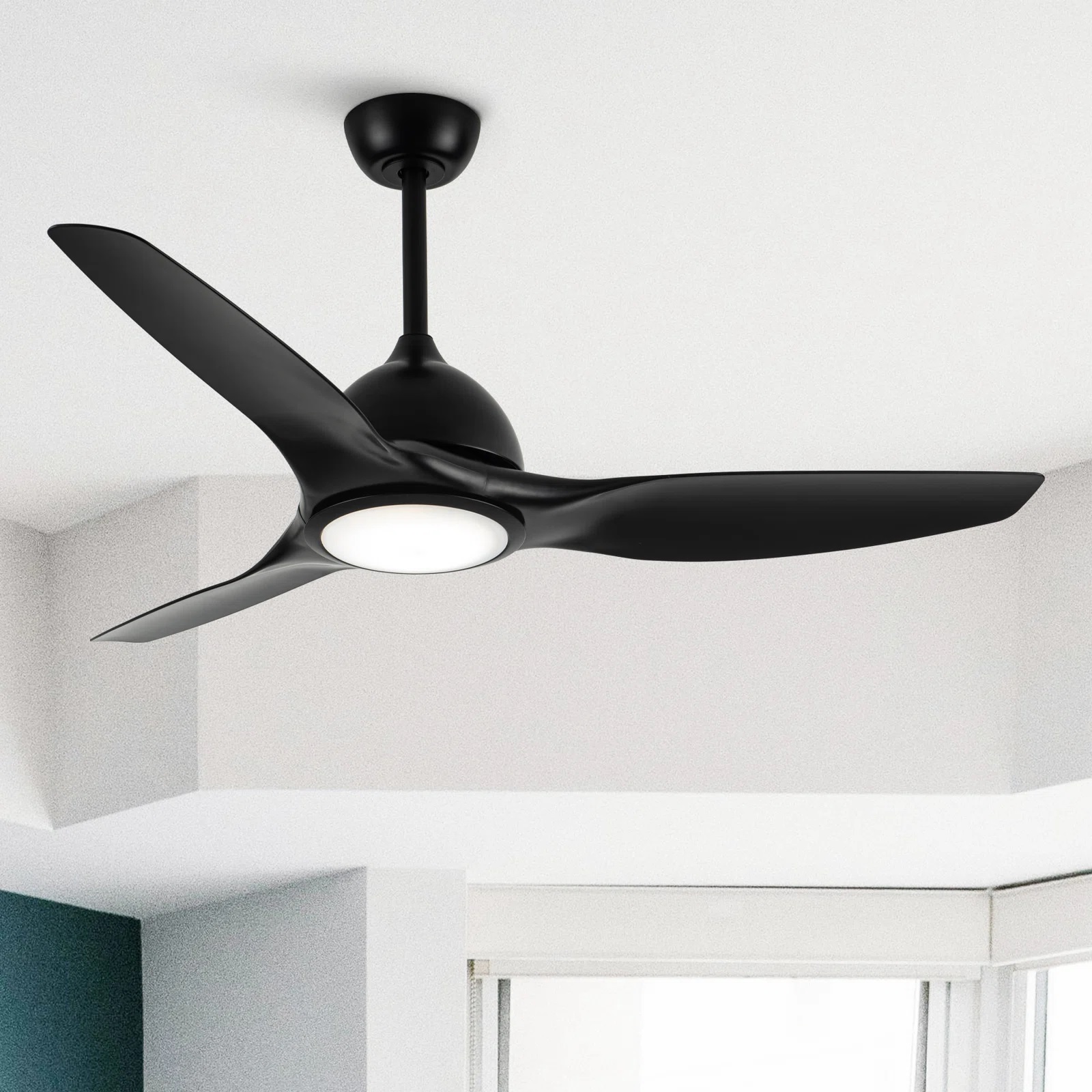 Minimalist black ceiling fan with light