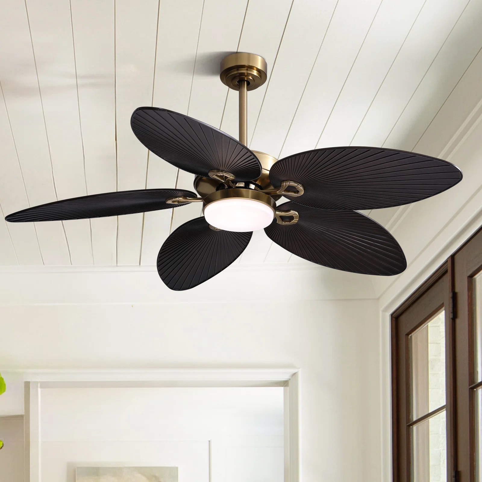 Black and gold palm ceiling fan