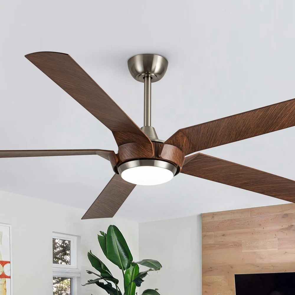 Nickel and dark wood ceiling fan