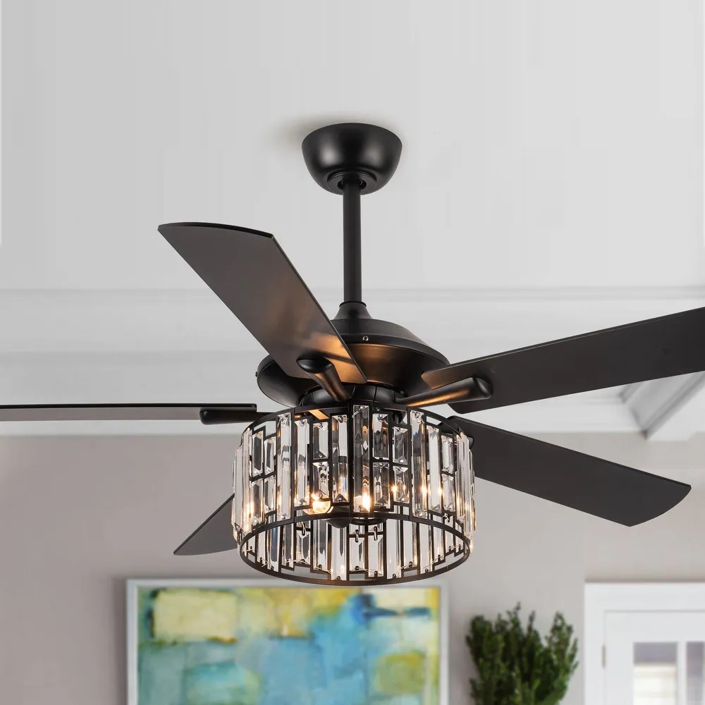 Ceiling fan with crystal drum light