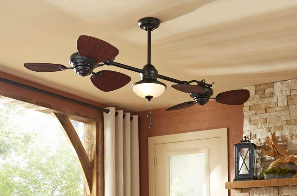 Antique style twin ceiling fan with light