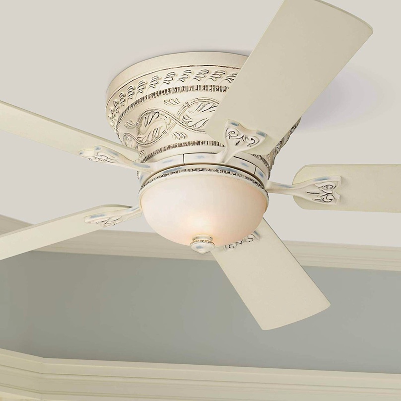 Shabby chic white ceiling fan with light