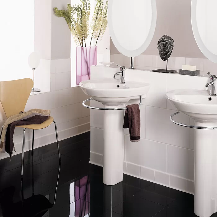 brilliant white modern pedestal sink