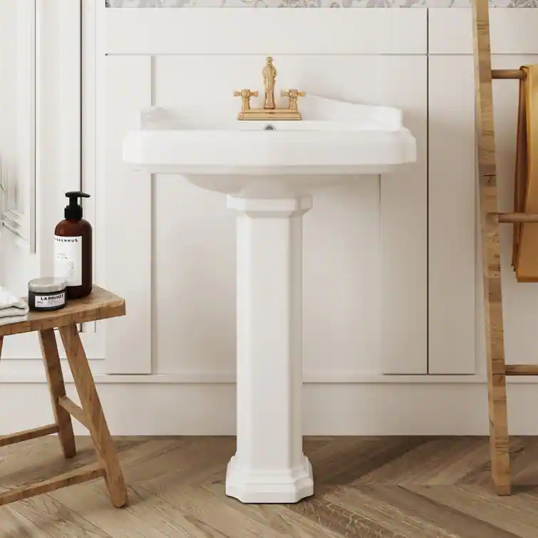 glossy white pedestal sink