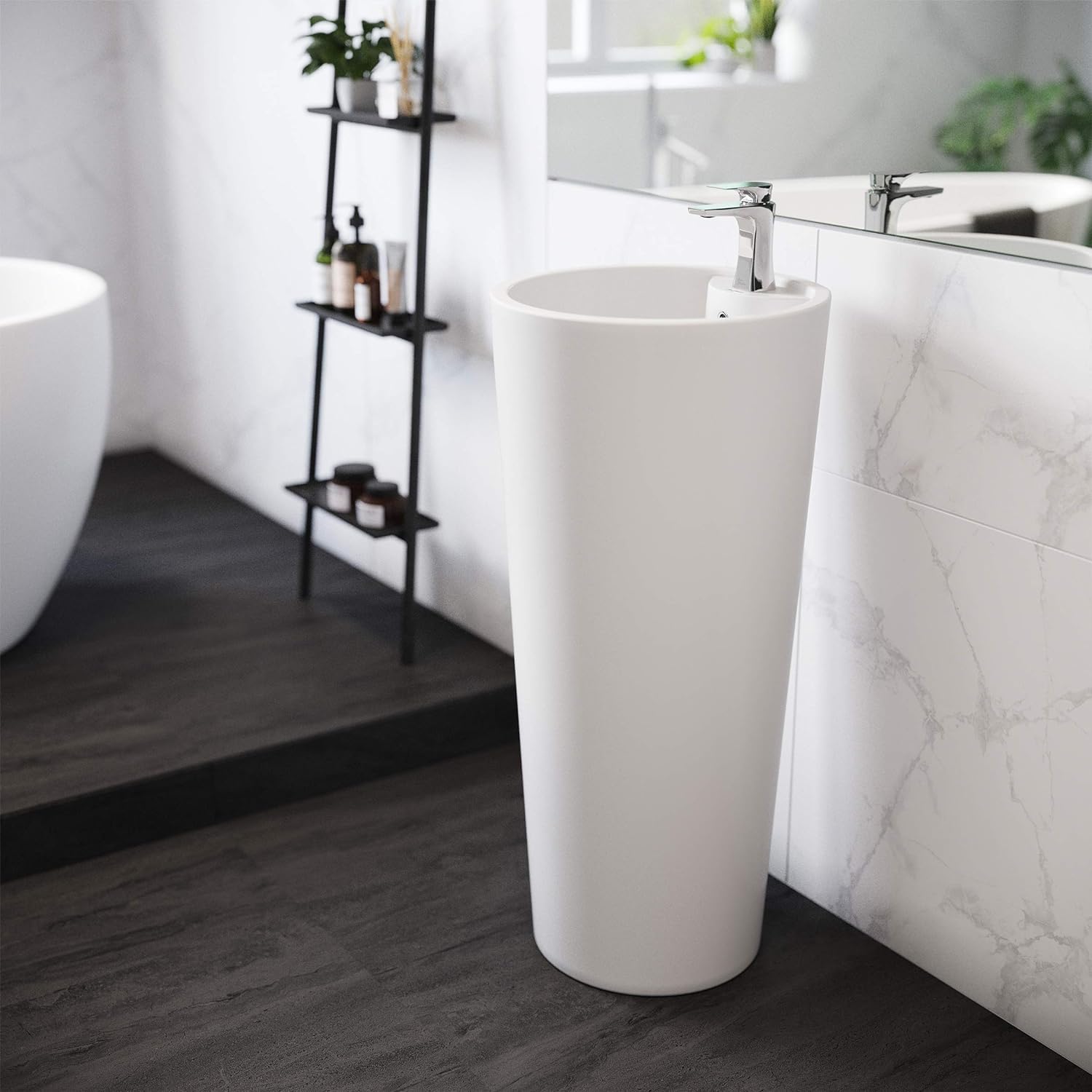 one piece round smart pedestal sink