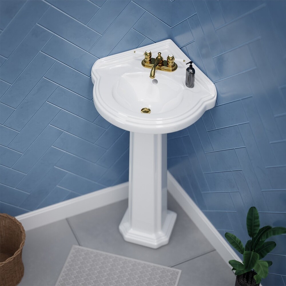 smart corner white pedestal sink