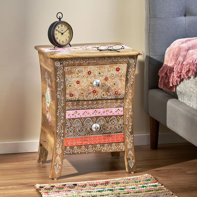 Handpainted wooden bedside table