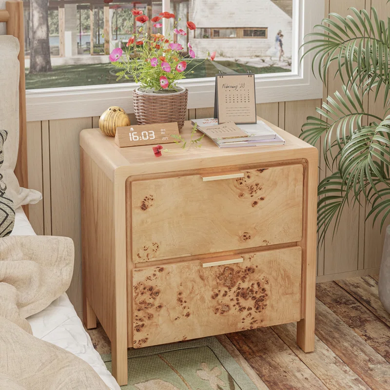 Low profile farmhouse bedside table