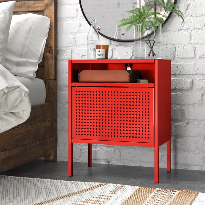 Red metal bedside table