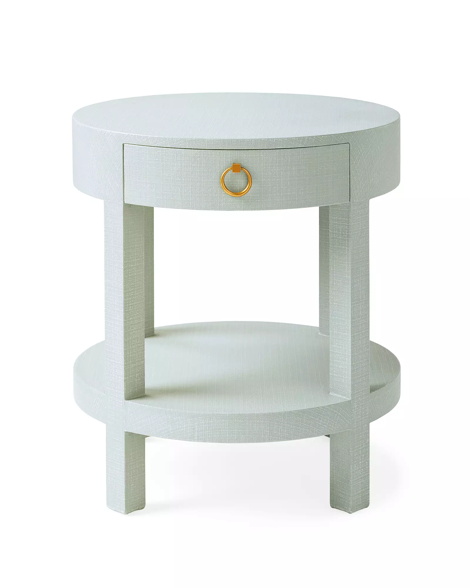 Round coastal blue bedside table