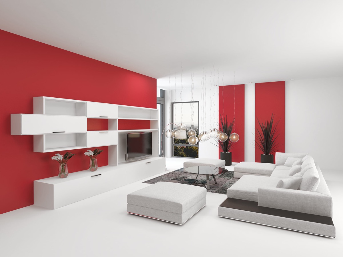 black white red living room