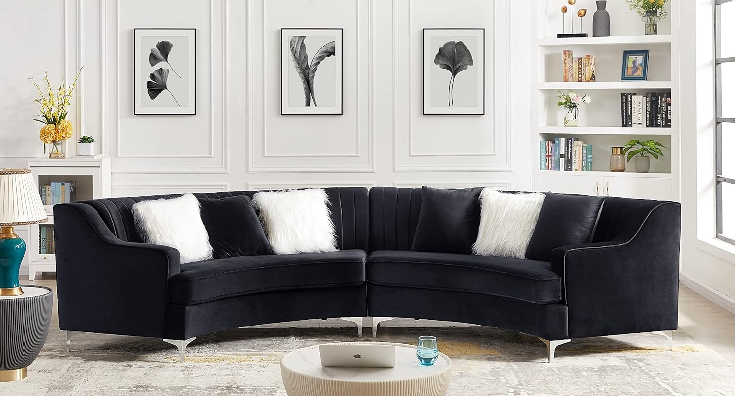 Black modular curved sofa