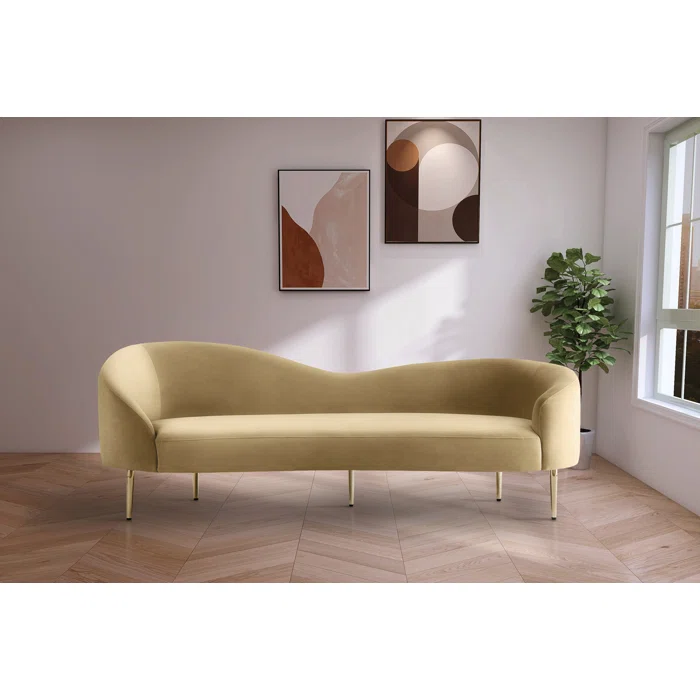 Camel velvet curved sofa