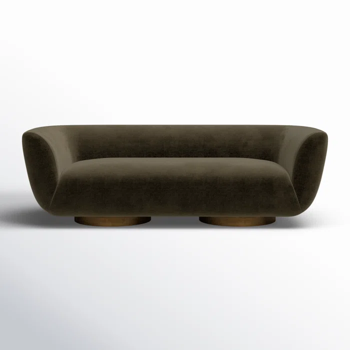 Olive upholstered curved sofa