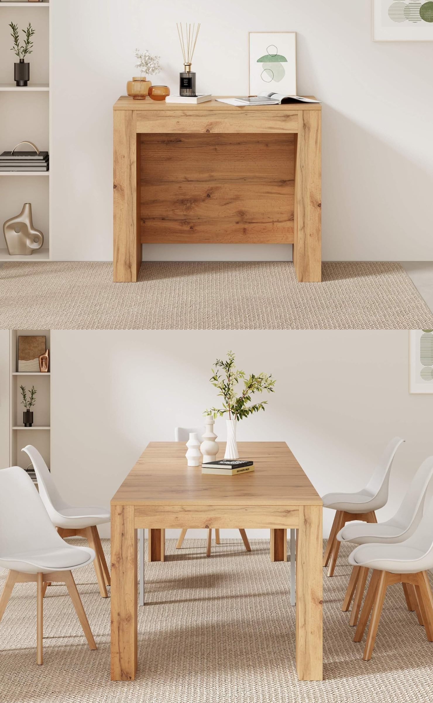 A table transforming from a console table into a dining table