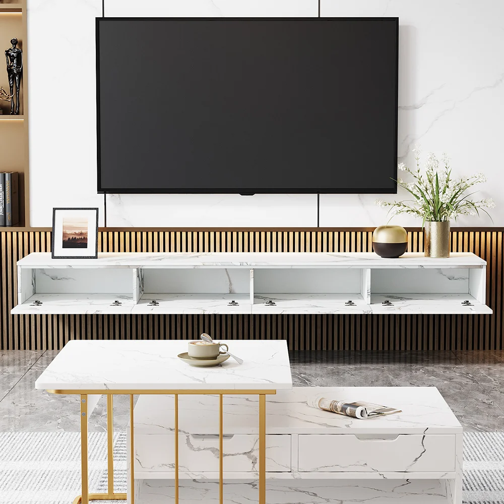 85” marble veneer floating TV stand