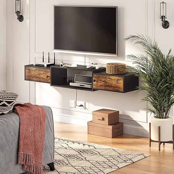 Distressed Brown Floating TV Stand