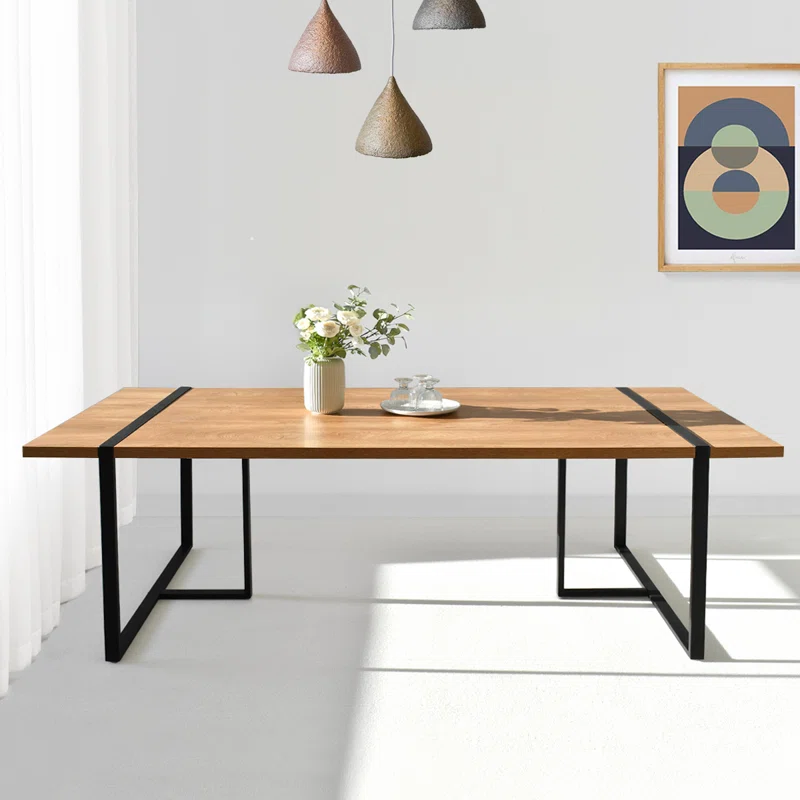 Mid century dining table with metal sled legs