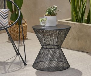 Black metal mesh outdoor side table