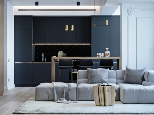 Suave 60 Sqm Home Designs With Black, Grey & Tonal Brown Decor