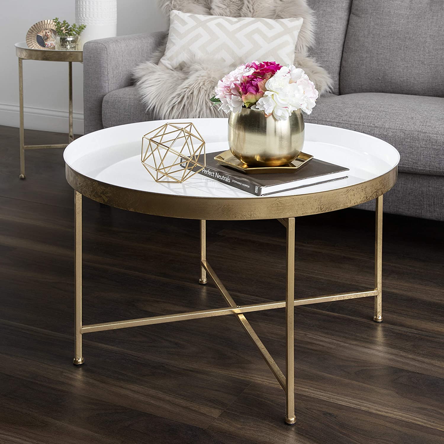 vintage inspired white gold coffee table gilded x-shaped base white ...