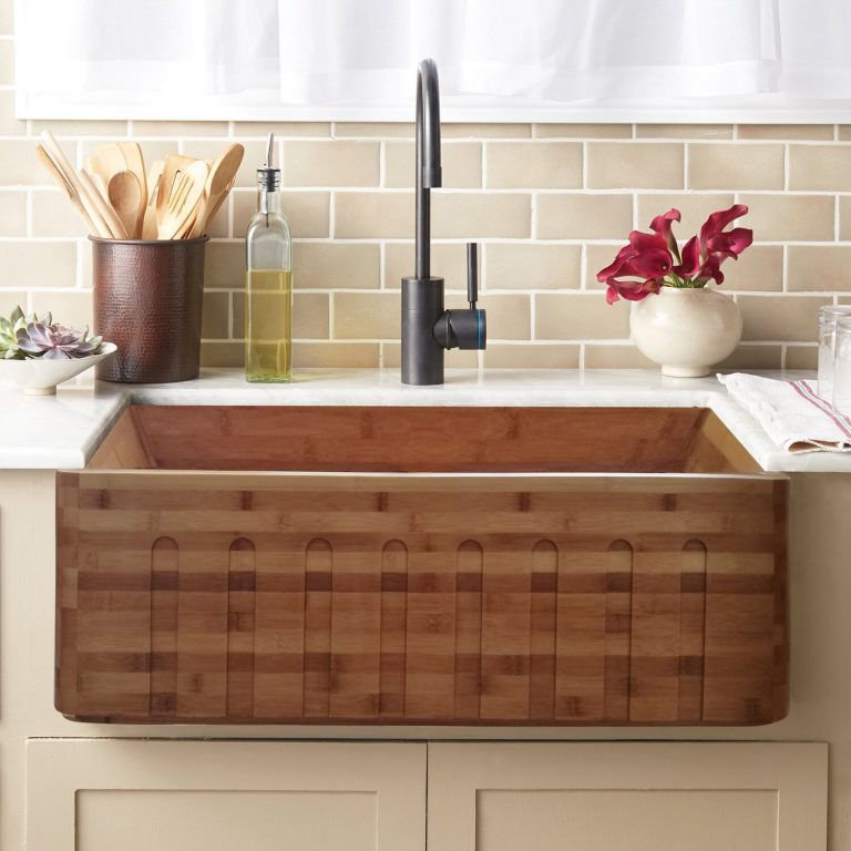 wooden farmhouse sink with fluted apron unique eco-friendly bamboo ...