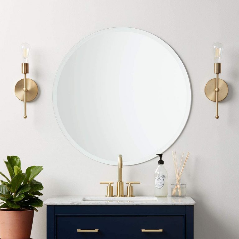 frameless bathroom mirror round shape with bevel minimalistic bath ...