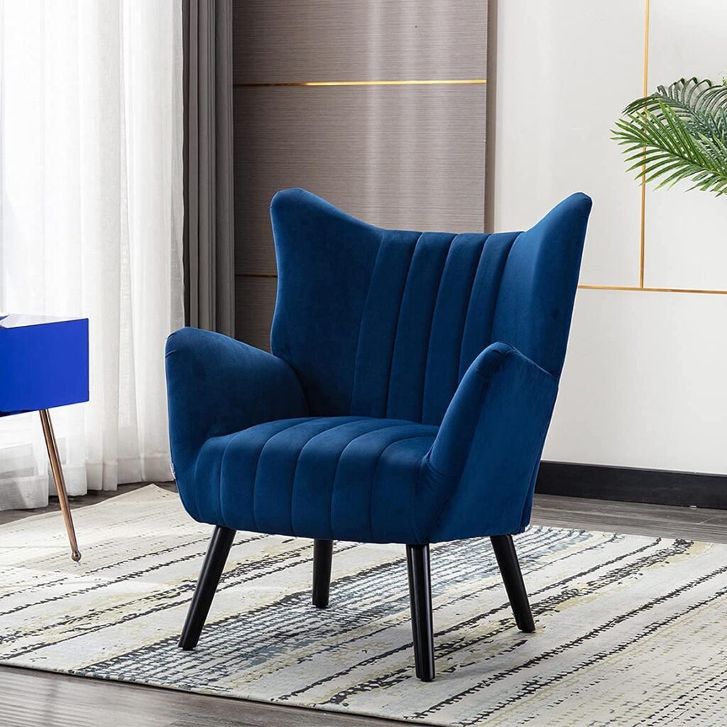 navy blue living room chair wingback design classic mid-century modern ...