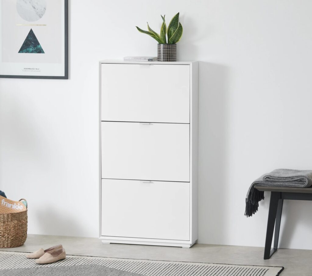 minimalist white shoe cabinet narrow footprint slim streamlined space ...