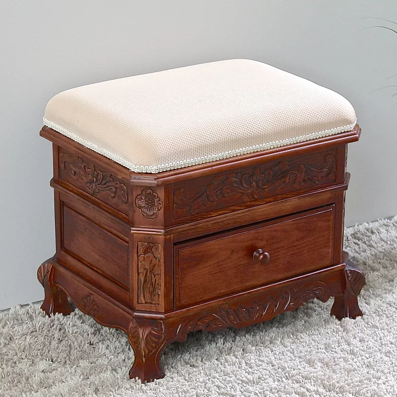 Traditional solid wood stool with storage