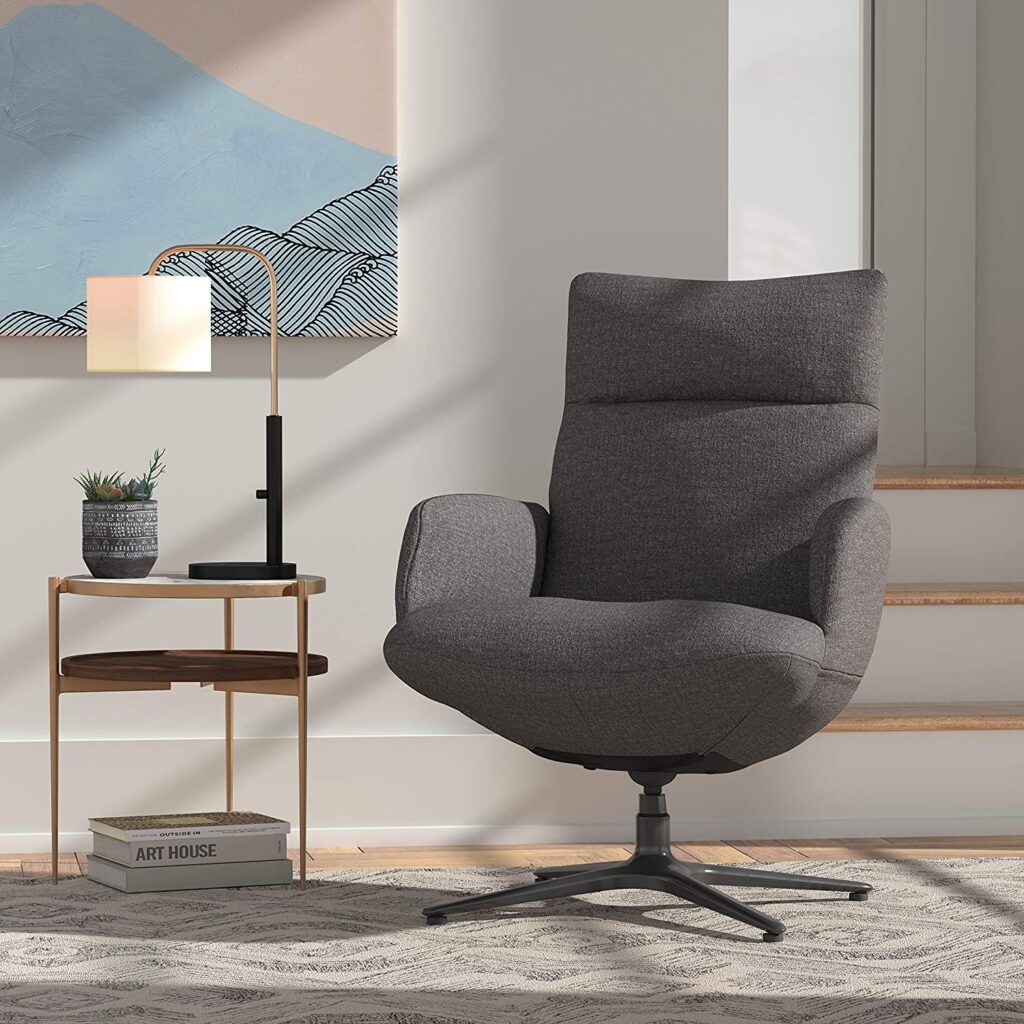 Modern Reading Chair With Swivel Base And Grey Upholstery Minimalist   Modern Reading Chair With Swivel Base And Grey Upholstery Minimalist Modern Furniture For Home Library Office Lounge S 1024x1024 