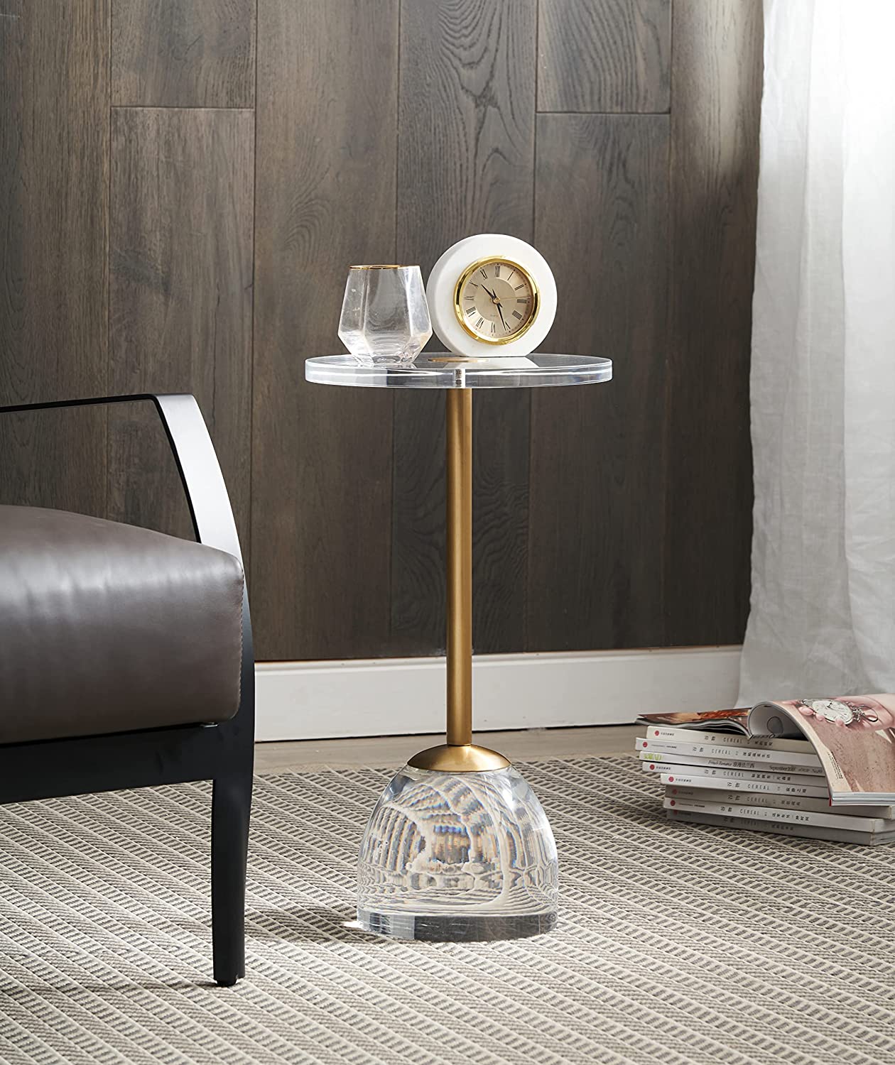 unique acrylic modern side table with brass pedestal base small drinks ...