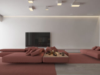 Minimalist Interior With Red Accent Decor (Includes Floor Plan)