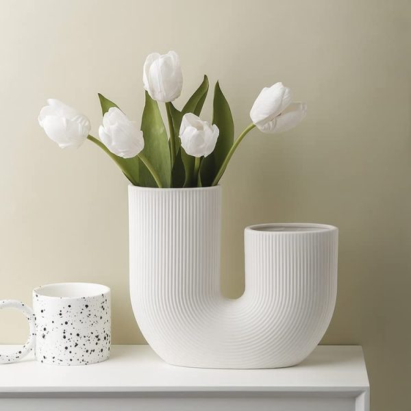 Slope White Ceramic Vase 17