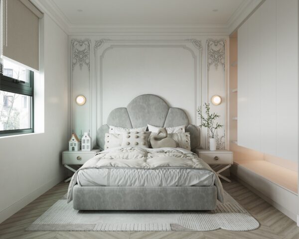 light grey neoclassical bedroom | Interior Design Ideas