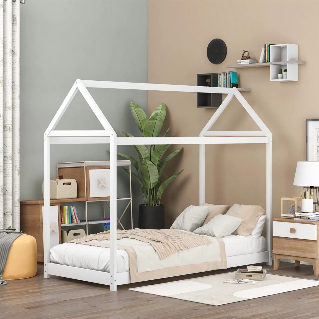 DIY bed canopy frame white finish house-shaped kids bed frame for sale ...