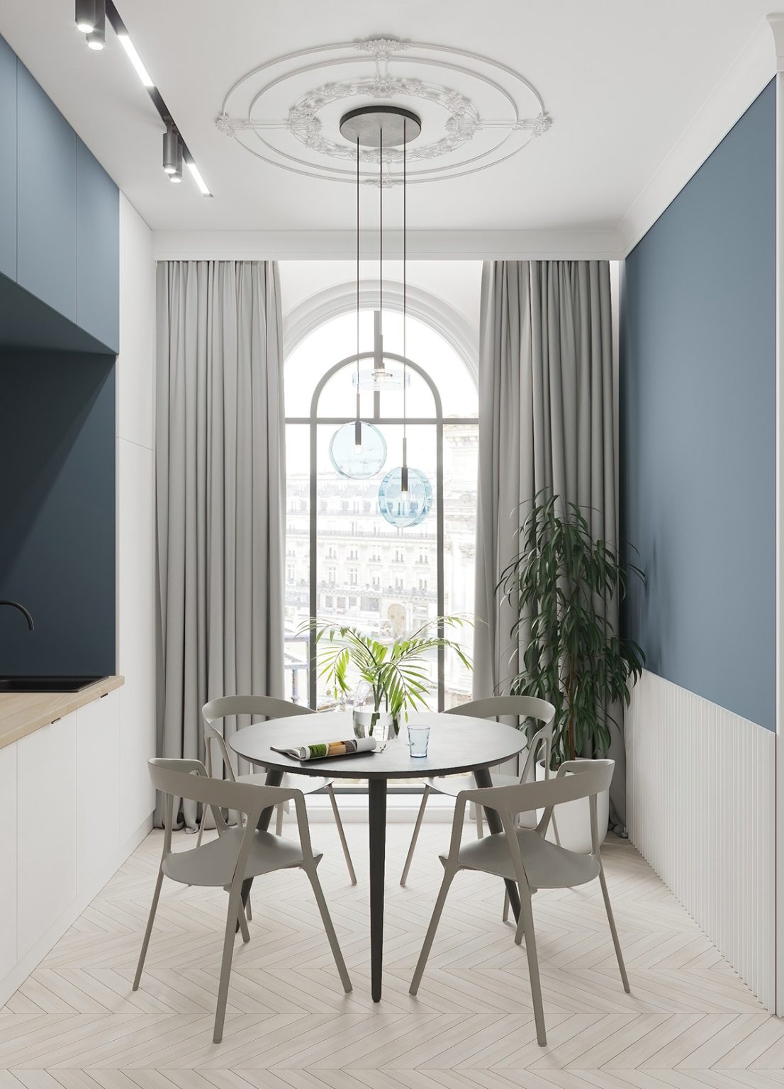 blue neoclassical dining room | Interior Design Ideas