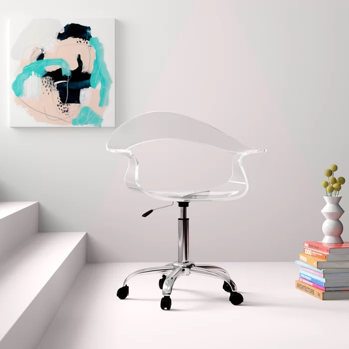 Contemporary Clear Office Chair With Open Backrest And Armrests Comfortable Acrylic Office Furniture Unique Work From Home Furniture For Sale Online Minimalist Modern 